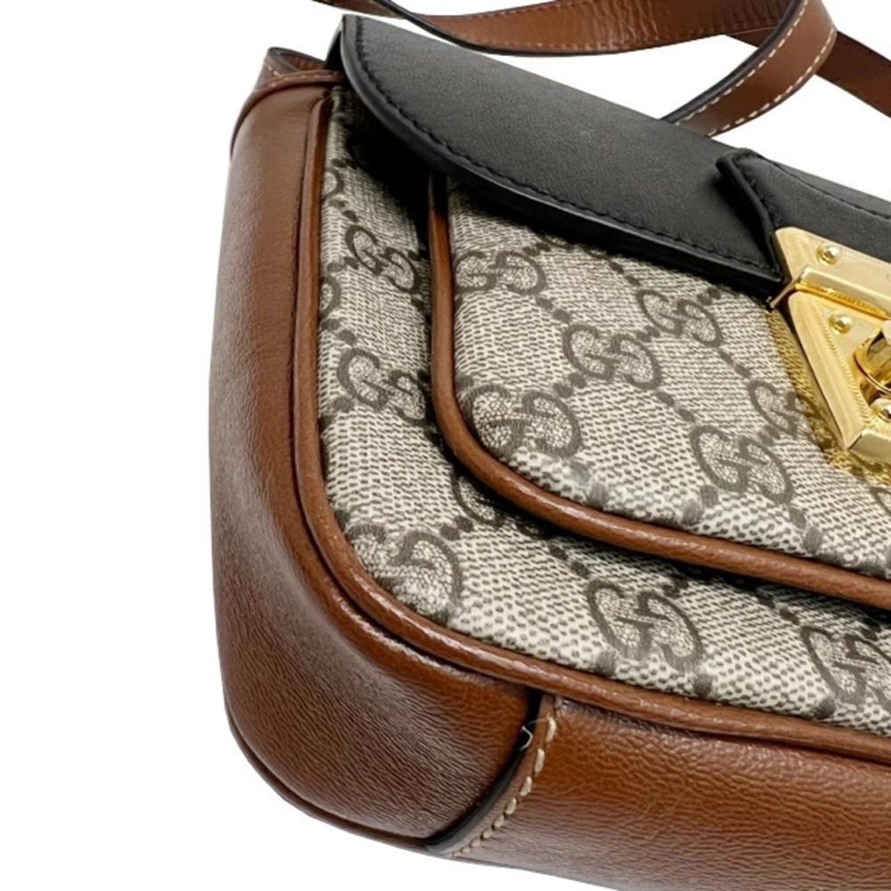 GUCCI GG Supreme Padlock Shoulder Bag Leather Brown Black - Picture 3 of 10